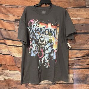 Marvel Venom City Aflame Men's Graphic Tee Charcoal Gray Comic Book T-Shirt XL